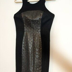 Black dress S size with pressed logs, leather combined with knitwear
